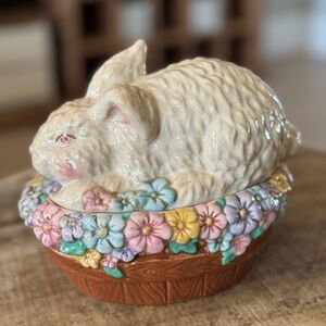 Ceramic Floral Bunny Jar Container with Lid